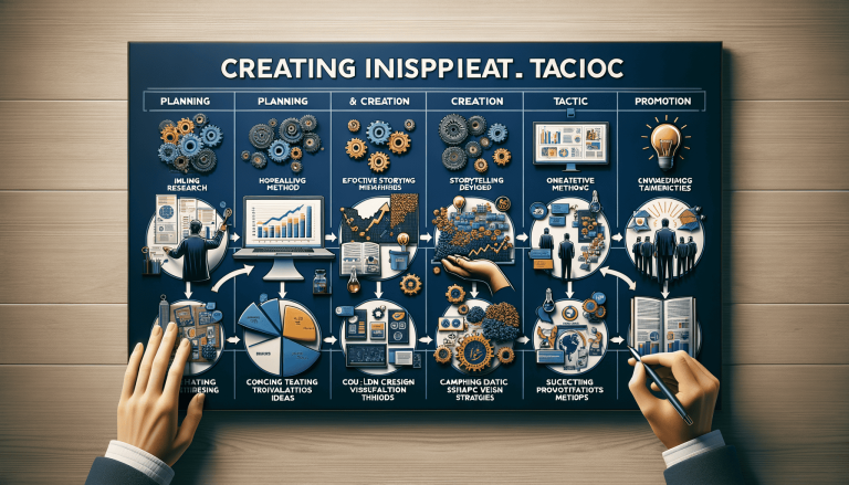 Detailed infographic illustrating creative process stages with gears and data.