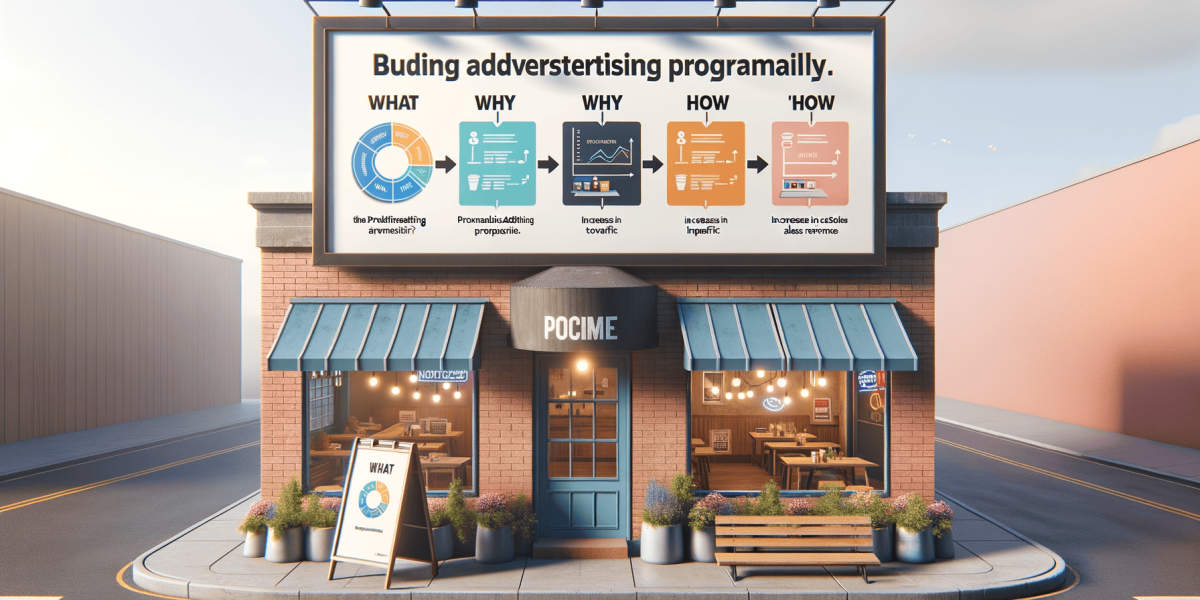 Building with billboard showing a programmatic advertising diagram.