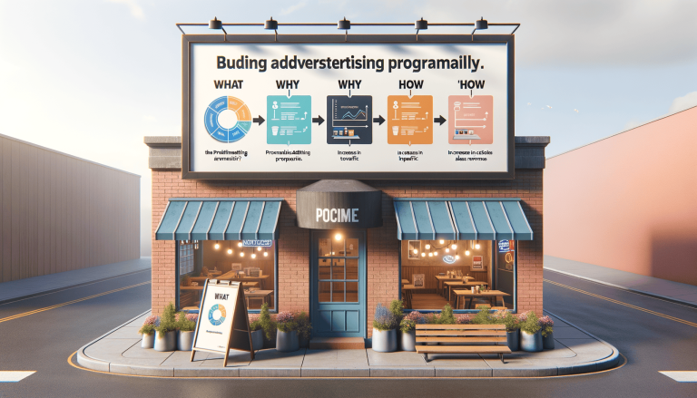 Building with billboard showing a programmatic advertising diagram.