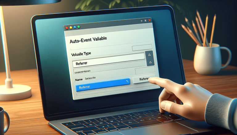 Hand interacting with 'Referrer' button on laptop screen.