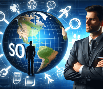 Businessman and SEO concept with global icon