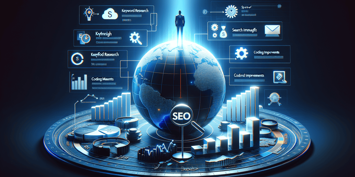 Digital globe highlighting SEO strategies and analytics.