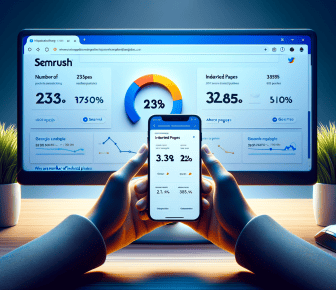 Person analysing digital marketing data on desktop and mobile.