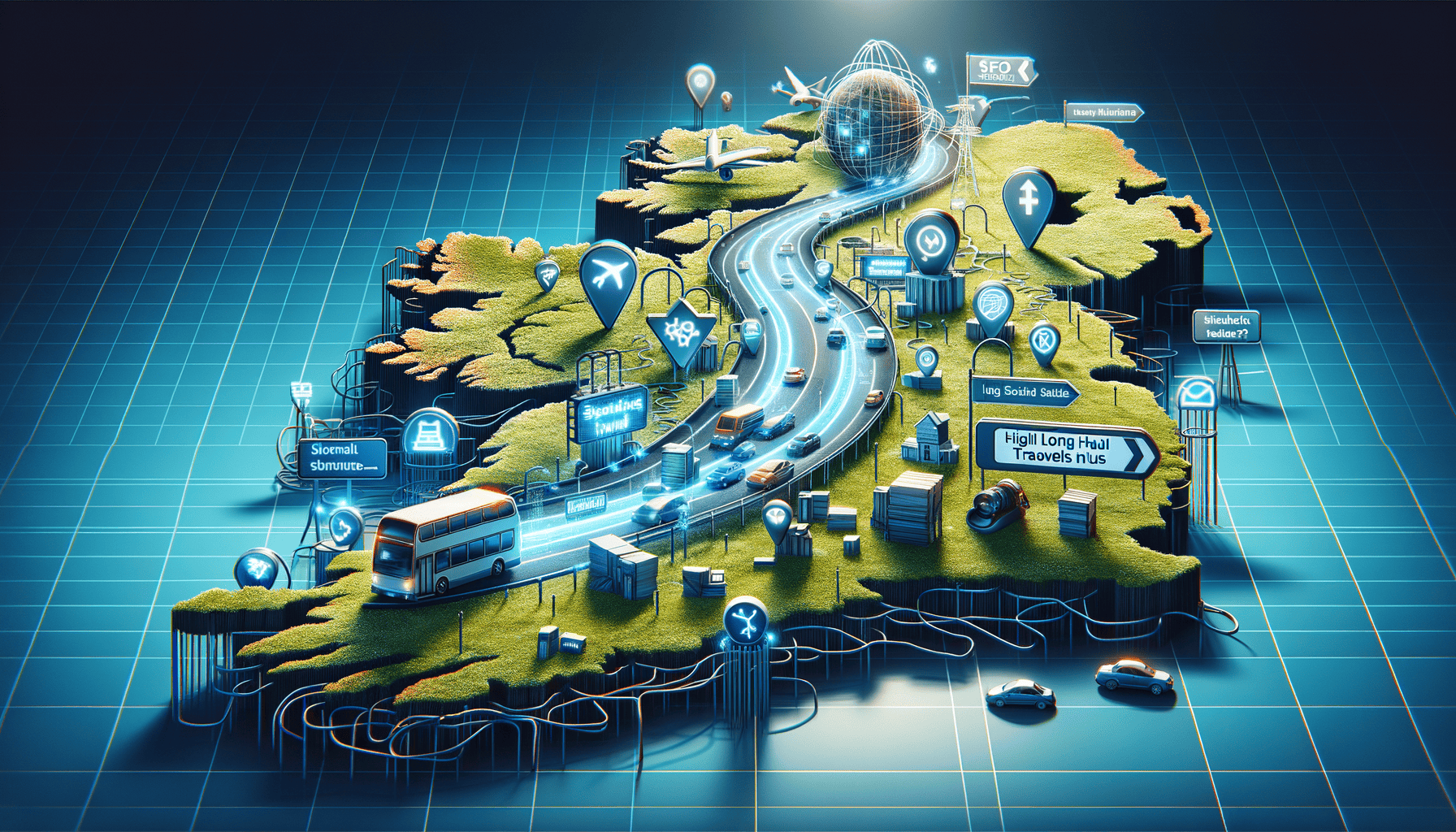 Futuristic map of UK transportation networks.