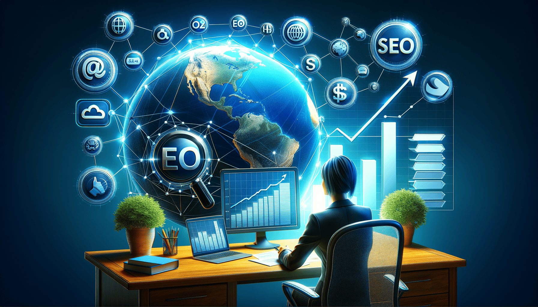 Person analysing SEO data on computers.