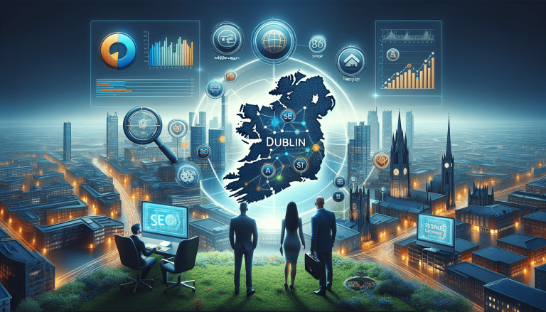 Business team analyses Ireland's digital infrastructure with Dublin focus.