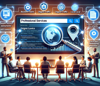 Team discussing SEO strategies and digital marketing tools.