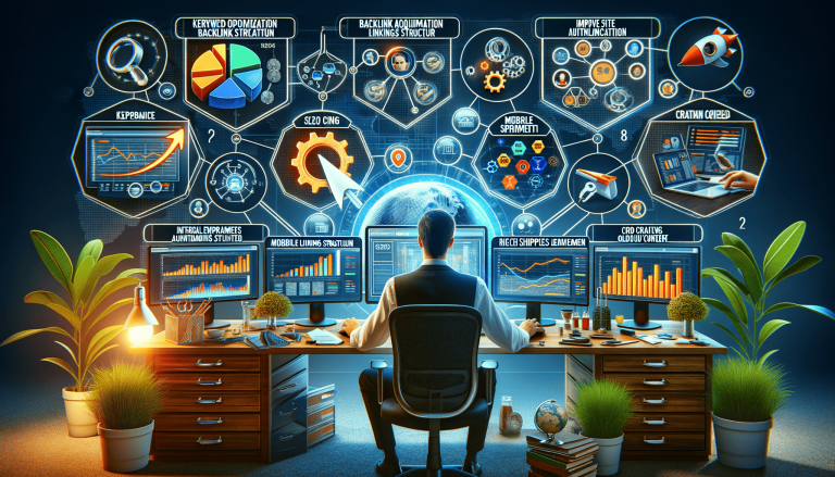 Professional analysing global digital marketing and SEO data on screens.