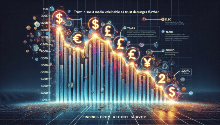 Graph showing declining social media trust with currency symbols.