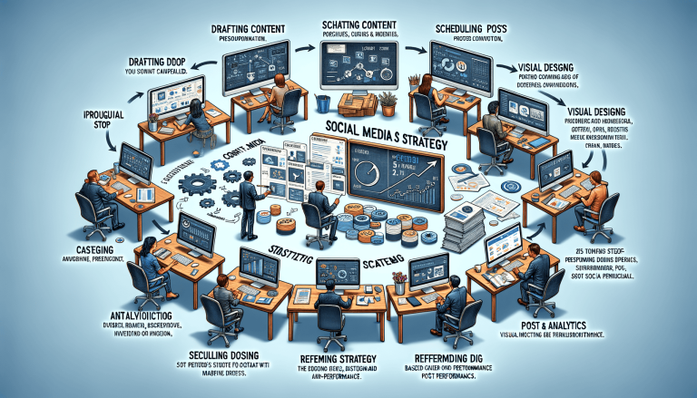 Diagram of a complete social media strategy and implementation cycle.