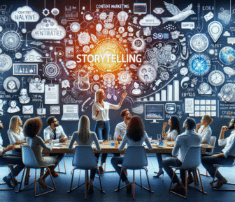 Team brainstorming storytelling and content marketing ideas.