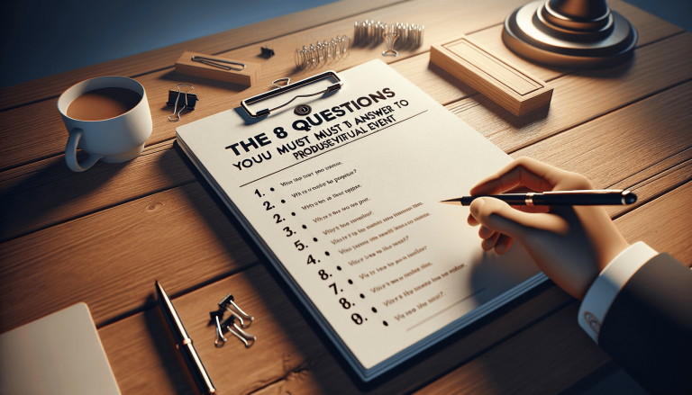 Hand writing checklist for virtual event planning on wooden desk.