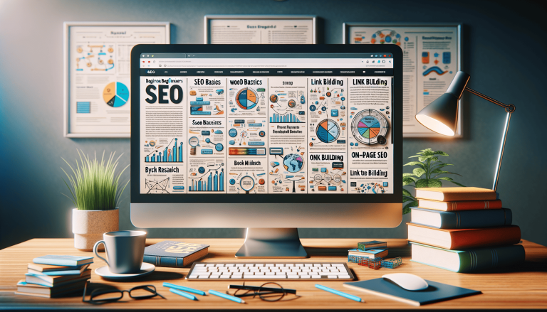 Computer screen showing SEO strategies on a busy desk.