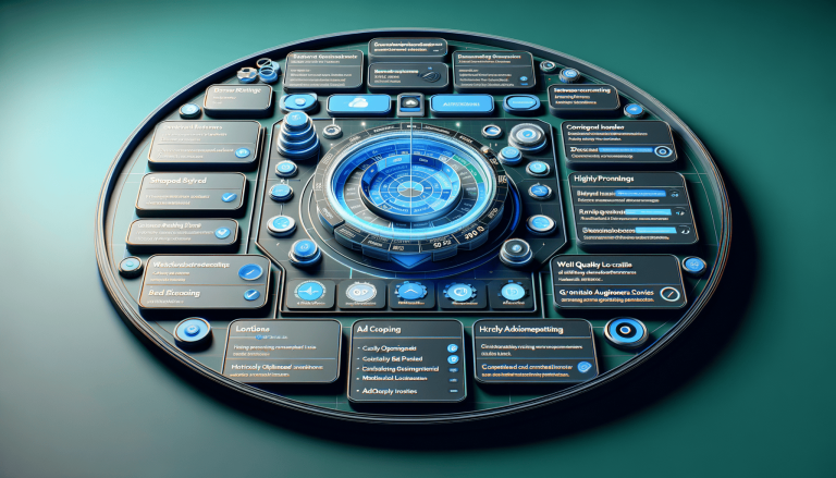 Detailed blue and grey futuristic control panel dashboard interface.