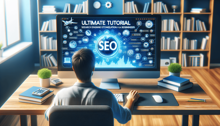 Person watching 'Ultimate Tutorial' on SEO on a computer monitor.
