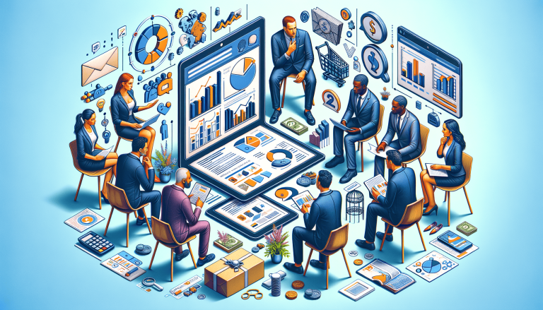 Business professionals analysing data and collaborating on strategy.