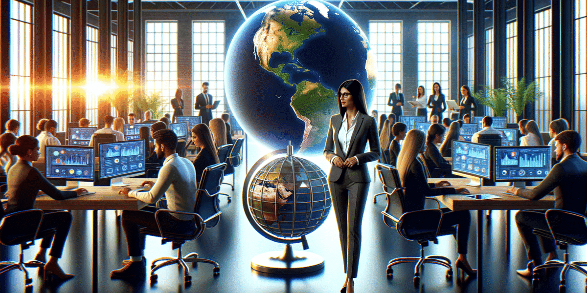 Global business team working in modern office.