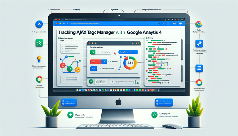 Analytics dashboard on iMac, showing web tracking and workflow elements.