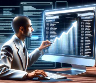 Businessman analysing data on computer screen.