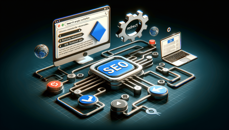 SEO strategy and workflow depicted with interconnected digital elements.