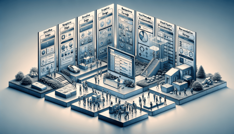 Isometric illustration of UI/UX design, digital strategy, and human interaction.
