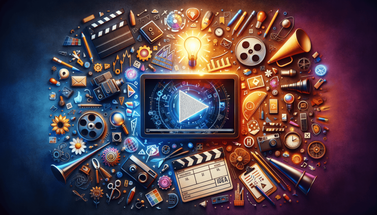 Multimedia creation tools and a glowing play button.