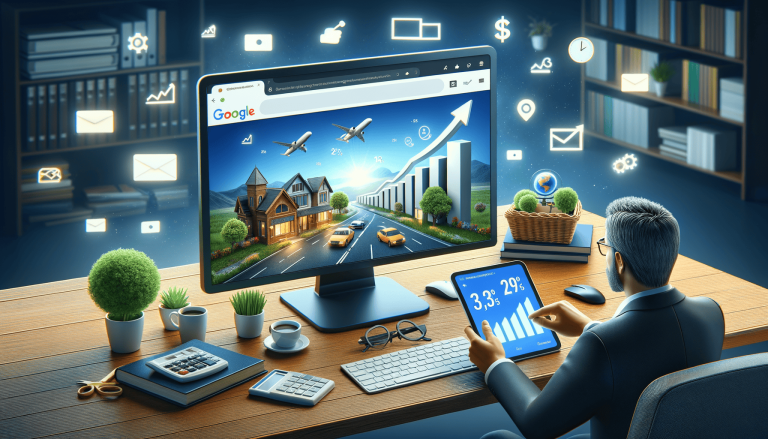 Man analysing digital business growth on tablet and computer.