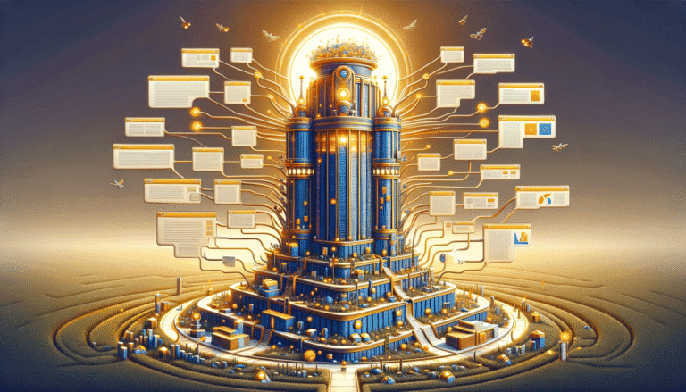 Detailed futuristic information hub with glowing data connections.