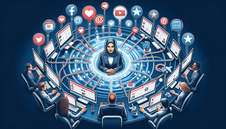 Professional woman manages team's digital and social media network.