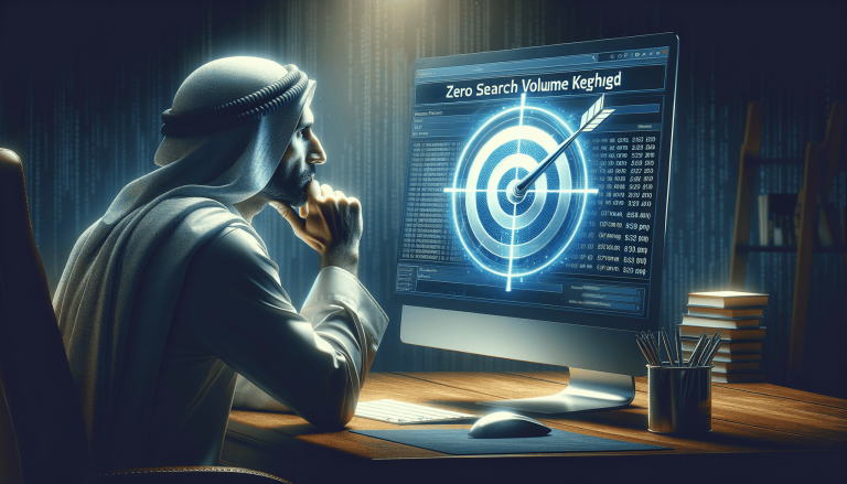 Man in ghutra intently analyses digital target on computer screen.