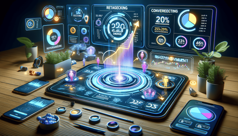 Futuristic holographic business data analysis displayed on a desktop.