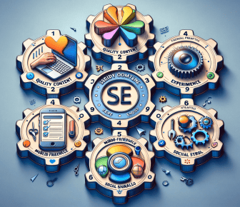 SEO concepts illustrated with colourful gears.
