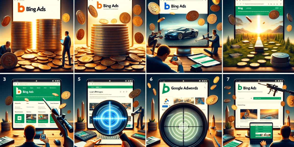 Bing and Google Ads: online marketing, money, and targeting concepts.