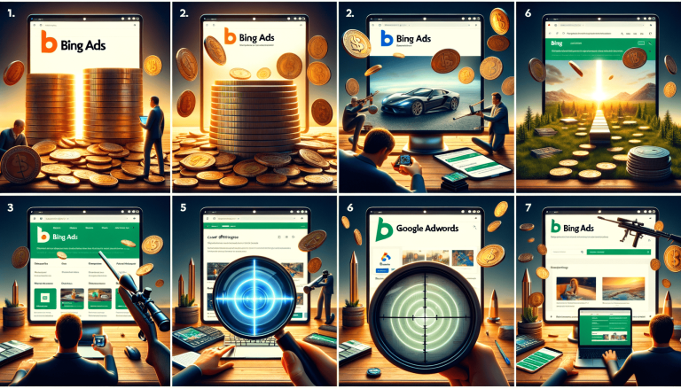 Bing and Google Ads: online marketing, money, and targeting concepts.