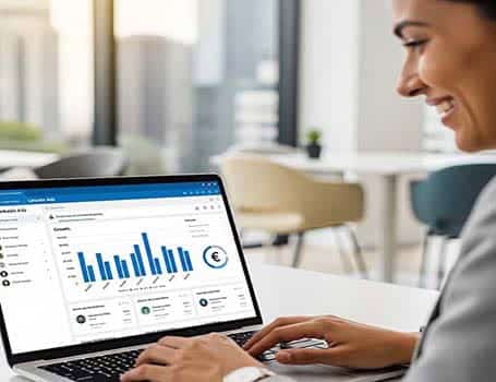 the hidden costs of poor linkedin ads management dublin Smiling professional viewing business growth data on laptop.
