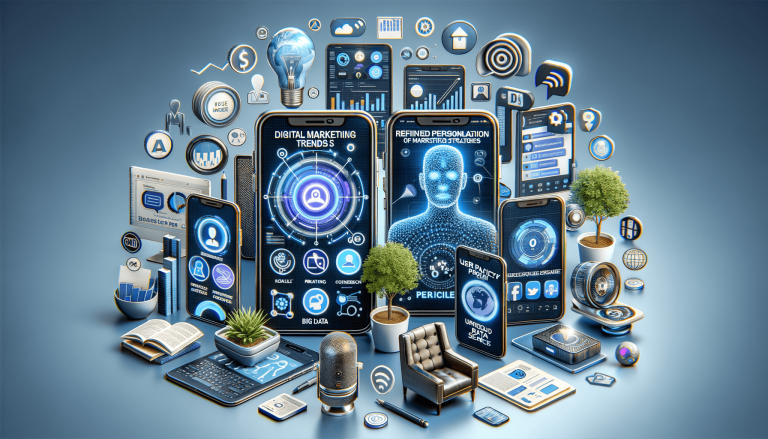 Digital marketing, data, AI, and technology tools collage.