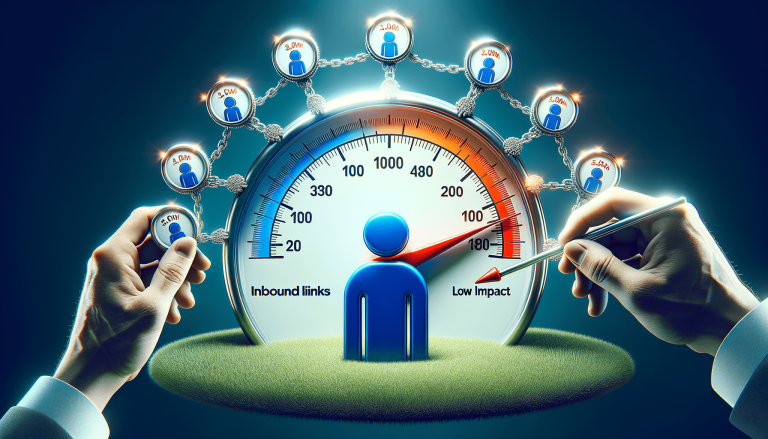Hands adjust inbound links on a low impact SEO dial.
