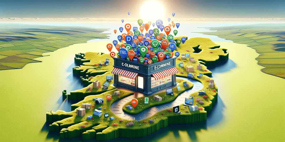 UK map with digital shop icons and store