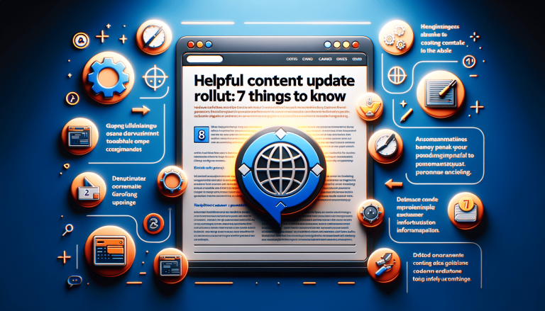 Digital content update concept with browser window and surrounding icons.