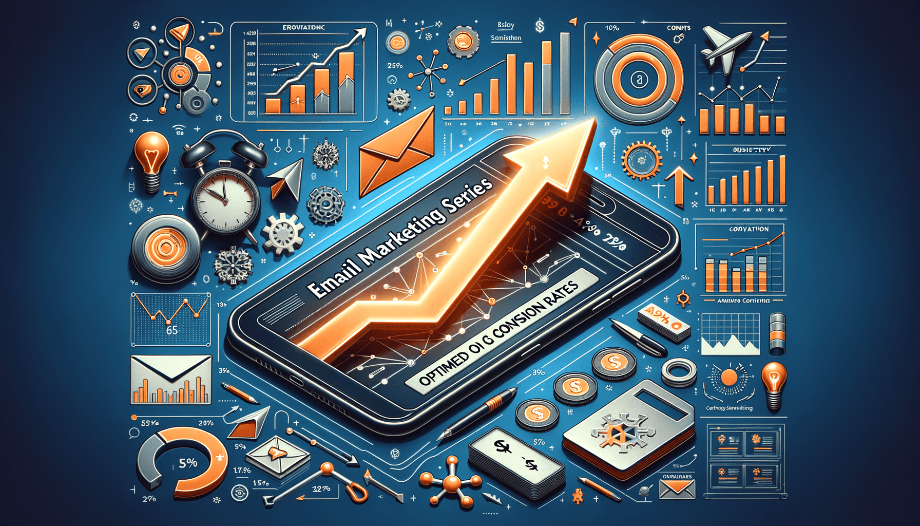 Email marketing strategies with graphs and statistics displayed.
