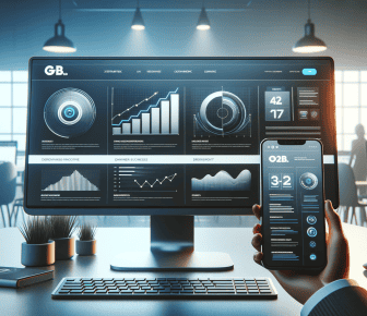 Office with digital dashboard and smartphone interface