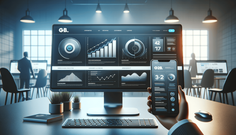 Dashboard on monitor and phone in modern office environment.
