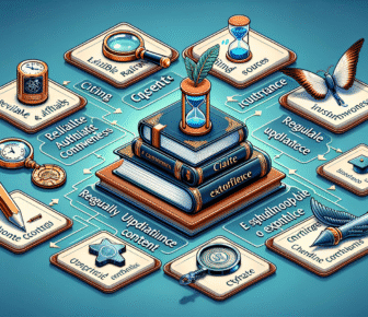 Books, hourglass, and writing tools illustration on blue background.
