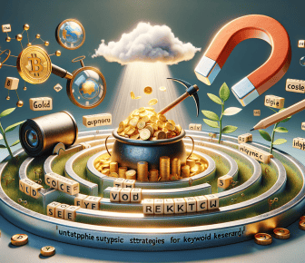 Conceptual illustration: SEO, keyword research strategy, profitable outcomes.