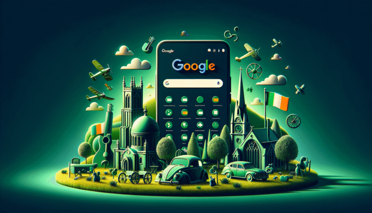 Google phone surrounded by Irish landmarks and culture.