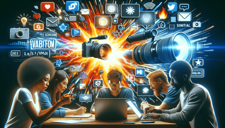 Diverse team creating digital content with technology and creativity.