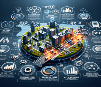 SEO city infographic with technology and data elements.