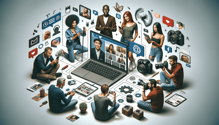 Diverse group creating and consuming digital media content.