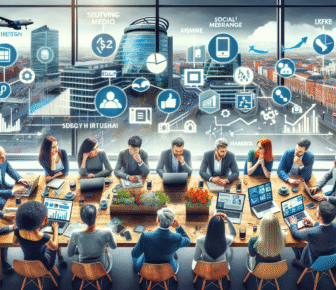 Business meeting with digital technology in modern office.