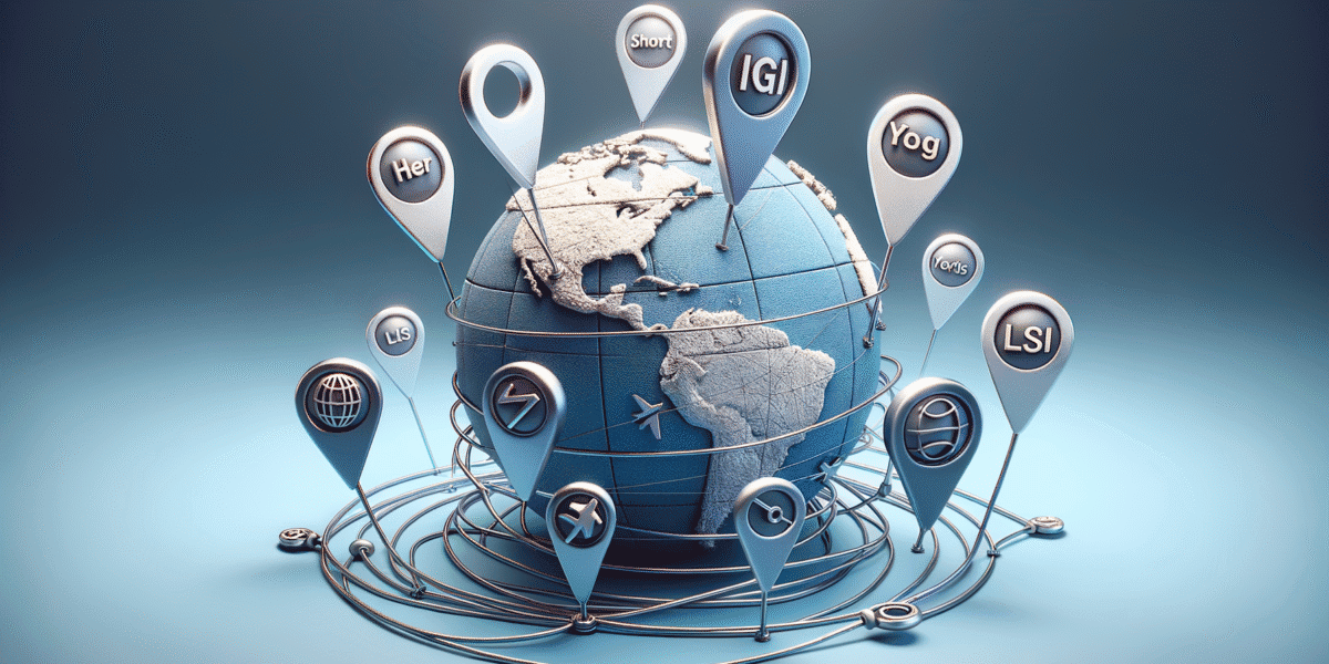 3D globe with location markers and icons